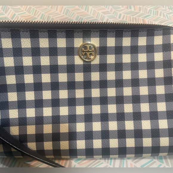 Tory Burch Navy Robinson Checkered Crossbody Bag- Like New - Picture 4 of 9